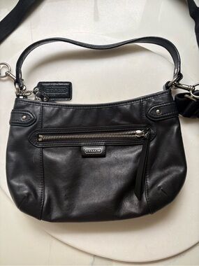 Coach Black Leather Convertible Shoulder Crossbody Bag Silver Hardware